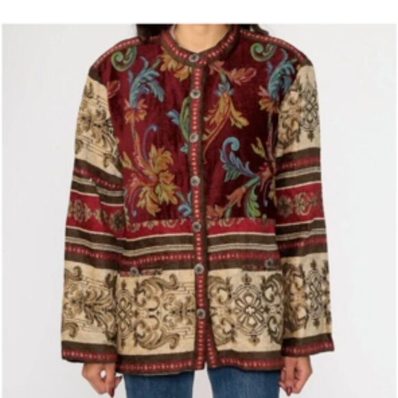 1990s Early Aughts Vintage Boho Cottagecore Western Tapestry Jacket 8 - Picture 2 of 7